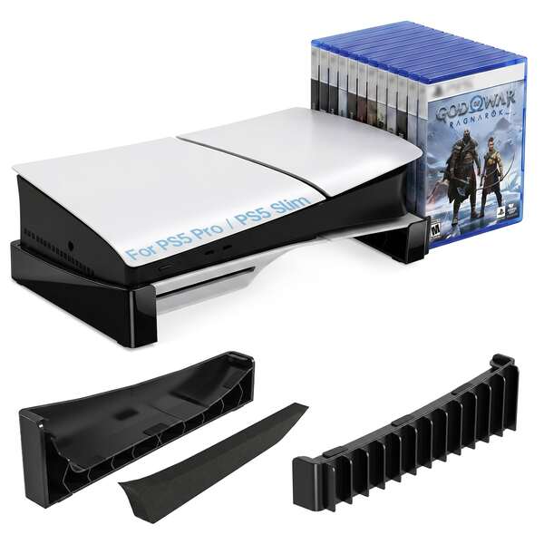 Horizontal Stand For P5 Pro & P5 Slim, Built-In 12 Game Disc Storage Slots, Open Airflow Cooling Design, Anti-Slip Low Profile Base, Suitable For Disc And Digital Versions