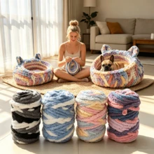 CLSUPER 500g/17.64oz/1.1lb Extra Thick Chenille Gradient Tie-Dye Yarn, Suitable For Arm Knitting, Beginner Handmade, Extra Thick Soft Giant Yarn, Suitable For Crochet And DIY Blankets, Multi-Color - Multicolor - View 11