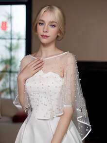 1 Stück Damen weißer Sommer Mesh Perlen Schal, Brautjungfer Braut Hochzeit Schal, Kapuzen Sonnenschutz Schal Cape, Cheongsam Schal Weste, geeignet für Hochzeit, Bankett, Aufführung, Party, Cosplay, Festival Dekoration Schal, Bühnenshow Aufführung Dekoration Schal, Halloween Dekoration Schal, trägerloses Kleid Oberbekleidung Schal, Rock Oberbekleidung Schal - Weiss - Übersicht 2