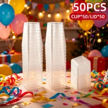 25/50 piezas Vasos reutilizables de 5 onzas para postres con tapas – Vasos transparentes versátiles para pudín, yogur, mousse, helado, ideales para cumpleaños, bodas, suministros para fiestas – Recipientes festivos para preparación de alimentos, diseño apilable, excelentes para planificación de eventos, bodas, fiestas - - - Ver 9