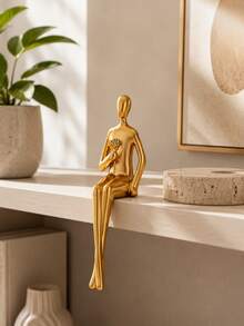 Abstrakte Figur Statue - Goldene Harz moderne Dekoration, sitzende Pose, Hochzeitsgeschenk, Heim-Büro TV-Schrank Bücherregal Dekoration, keine Elektrizität erforderlich, Heimdekoration Statue, Heimdekoration Sammlerstatue (kleine Größe, bitte vor dem Kauf sorgfältig überlegen) - A - View 4