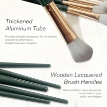 Exquisite Packaging Box + 13pcs + 1pc, Dark Green Soft Bristle Makeup Brush Set With Wooden Handle, Powder Blush Eyeshadow Full Set Professional Makeup Tools - A - View 5