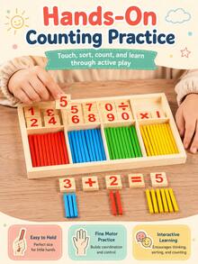 Juguete de aprendizaje de matemáticas de madera, bloques de números, palitos de conteo, bandeja de clasificación, juego interactivo para padres e hijos - Multicolor - Ver 3