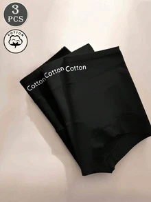 Quần lót nữ cạp cao màu trơn, in chữ, thoải mái, liền mạch, kiểm soát bụng, nâng mông, quần lót ngắn - màu đen - Xem 2