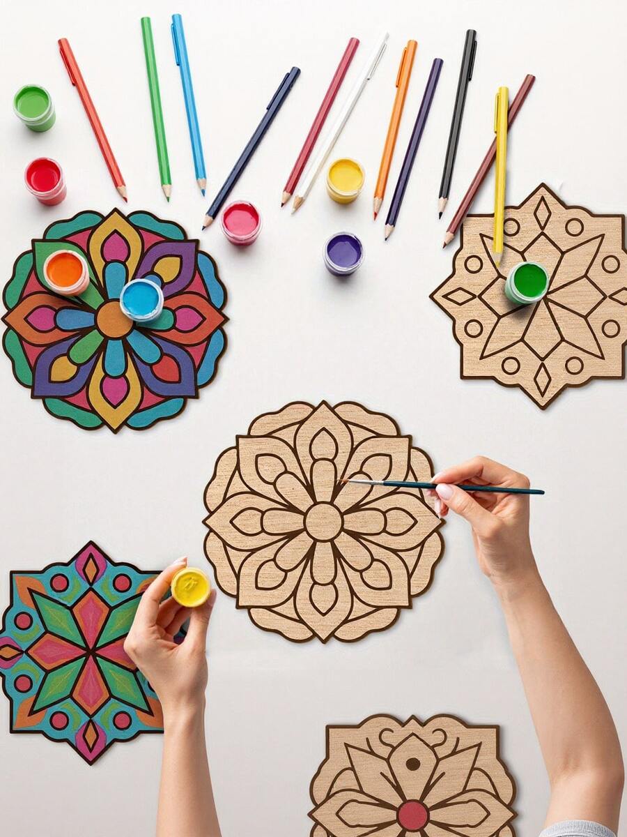 OBOVAY 23pcs/22pcs/1pc Creative Graffiti Wood Painting Craft Set Bohemian Pattern Suitable For Daily Home Decoration Festival Pendants, Hanging Decorations, Coasters, Holiday Gifts, Etc It Is Also The Most Suitable Gift For Diy Enthusiasts And Beginners