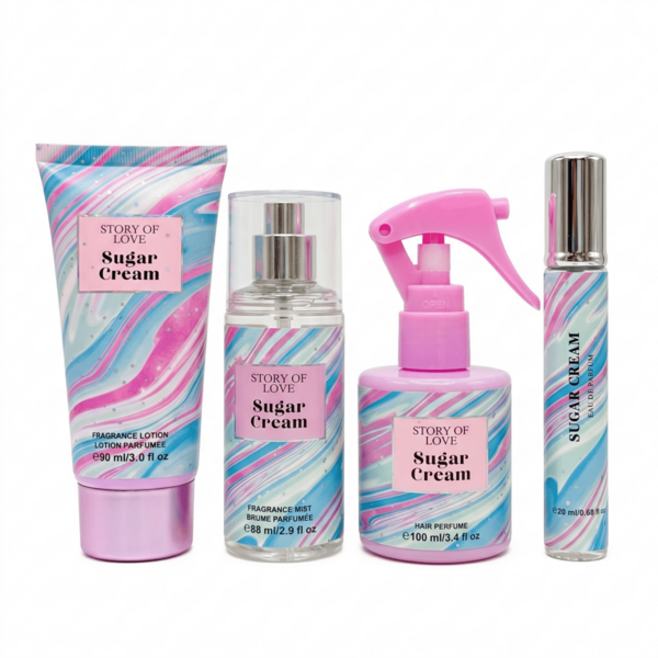 Estuche de Perfumes para Mujer Original Set 4 Piezas con Bruma 88ml Perfume 20ml Capilar 100ml y Loción 90ml aroma dulce y cremoso de caramelo vainilla larga duración Regalo ideal para Esposa Novia Mamá Hermana Amiga en San Valentín Día de la Madre Cumpleaños Navidad