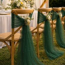 Multiple Colors Available Pearl Tulle Table Runner, Elegant Sheer Mesh Table Decor For Wedding, Party, Bridal Shower & Romantic Dining Setup - Dark Green Pearl Mesh - View 5