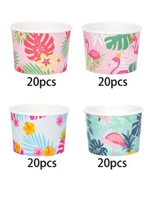 10pcs/20pcs/40pcs/80pcs Tropical Flamingo Ice Cream Paper Cups, 4 Styles Pink, Mint Green, Blue Hawaiian Paper Dessert Cups Suitable For Ice Cream, Sundae, Party Favors, Summer Party And Hawaiian Theme Gathering - Multicolor - View 16