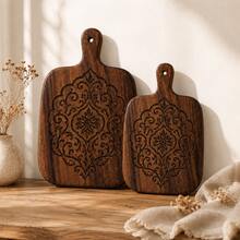 2PCS/1PC Walnut Wood Carved Cutting Board, Artistic Carved Steak Board, Desktop Decor Cutting Board, Fashion Long Handle, Solid Wood, For Cutting Meat, Cheese, Bread, Vegetables And Fruits - Charcuterie Board Cheese Serving Board, Perfect For Food Slicing And Presentation, Portable Camping Cutting Board, Modern Home Country Kitchen Essential. Mother's Day Gift, Wedding Season Kitchen Supplies - 01 - View 1