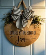Covered By The Blood Of Jesus Sign, Artificial Wood Religious Housewarming Gift With Door Hanging Decor, Suitable For Home Decoration, Front Door Scripture Display, Church Or Home Entrance Prayer Reminder, Faith-Based Design, Handmade Appearance, Faith-Based Gift - Multicolor - View 1