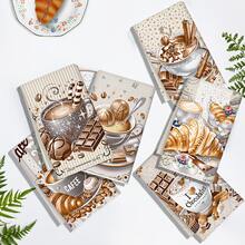 2/4/6pcs Set, Dish Towel, Kitchen Towel, Coffee Croissant Chocolate Pattern Printed Tea Towel, Dish Cloth, Cleaning Cloth, 40cm*60cm Soft Absorbent Drying Cloth, Kitchen Decor, Table Decor, Home Goods, Used For Kitchen Wiping Cookware Or Holiday Gift, Gift For Mom, Housewarming Gift, Reusable Kitchen Cleaning Cloth - Multicolor - View 6