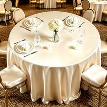 1 pieza Mantel redondo de satén blanco acabado, 228cm, adecuado para bodas y fiestas - Multifuncional para banquetes, festivales, decoración de mesa de comedor de hotel o telón de fondo - lechoso - Ver 10