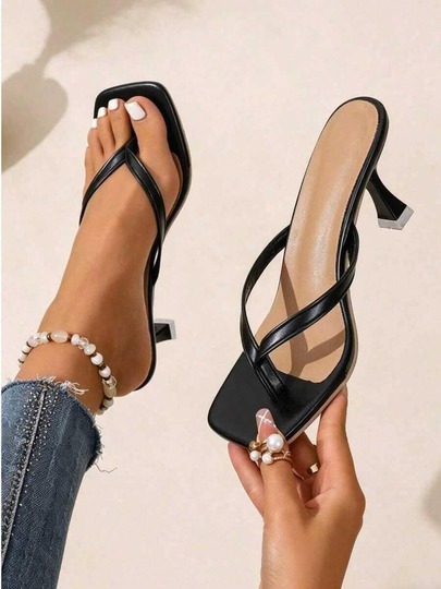 KBHAZ Women's Square Toe Thong Sandals, Elegant Kitten Heel Slides For Summer Travel And Dressy Outfits