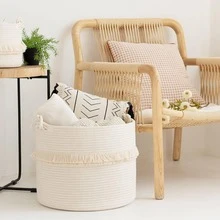 1pc Extra Large Handwoven Storage Basket - Bohemian Style, With Cute Tassel Decoration, Decorative Basket, Laundry Basket, Suitable For Storing Magazines, Toys, Blankets And Clothes, Home Decor - Home Storage Container. - White - View 15