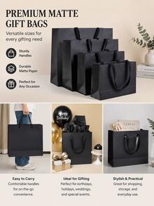 1pc Black Premium Kraft Paper Bag, Suitable For Wedding, Christmas Party, Candy, Food, Cookie Packaging, Also Suitable For Fashion Clothing, Gift Packaging - Gift Wrapping Bags - View 3