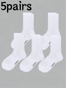 5 Pairs Thick Towel Bottom Sweat-Absorbent Breathable Non-Slip High-Top Sports Socks - White - View 9