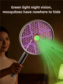 二合一可折疊伸縮電動蚊拍/蒼蠅拍，帶紫色驅蚊燈 - USB供電，可伸縮桿，適用於室內、辦公室、後院、露營 - 便攜式滅蚊器，外觀時尚，經久耐用，1200mAh - 彩色 - 查看 8
