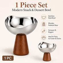 1pc/2pcs/3pcs Stainless Steel Snack Bowl With Wooden Base, Elegant Dessert Cup, Suitable For Nuts, Fruit, Ice Cream And Party Table Decoration - Bowl - View 13