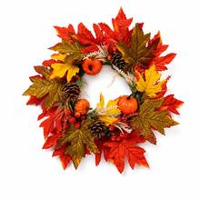 1piece Of 35cm Large Autumn Maple Leaf Decoration Flower Wreath, Small Pumpkin Pine Cone, Red Fruit, Wheat Ear Combination For Landscaping, Can Be Hung At The Front Door Fireplace, Foyer Dining Table, Halloween Harvest Season Home Soft Decoration Pe - Multicolor - View 4