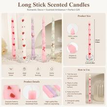 2pcs/Pack Sweet Printed Taper Scented Candles, Heart Bow Cherry Pattern Long Dinner Candle, Romantic Table Decor Candlestick For Valentine's Day, Birthday, Wedding, Party Atmosphere Decor Gift - 2pcs - View 1
