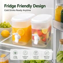3.5L Plastic Beverage Dispenser With Faucet, Refrigerator Drink Dispenser, Wide Mouth Lid Narrow Body Container, Fruit Tea Pot Lemonade Beverage Container, Suitable For Refrigerator And Party - White - View 4