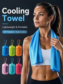Macaron Style Minimalist Sports Cooling Towel, Portable Foldable, Quick Dry, With Hook And Loop Design, High Density Cooling, Breathable And Sweat-Absorbent, Suitable For Sports, With Perforated Silicone Storage Box, Summer Cooling - Multicolor - View 2