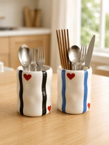 1pc Heart Pattern Utensil Holder, Multi-Use Kitchen Cutlery Organizer, Spoon Fork Chopstick Storage Cup, Cute Tabletop Storage Container For Kitchen & Dining Room - Multicolor - View 5