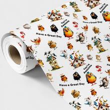 Fantasy Pastoral Cartoon Style 2-Pack Mixed Square Coated Paper Bird & Jungle Animal Print, With House, Paw Print And Positive Text Details, Decorative Gift Wrapping Paper Roll Set, Suitable For Birthday Celebration, All Holidays And Year-Round Gift Box & Bouquet Wrapping - Animal Patterns - View 11