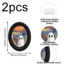 1pc Halloween Wall Decor Black Oval Framed Ghost Art Print, Spooky The Scream Parody Mini Painting, Creepy Cute Fall Seasonal Home Decor For Bedroom Living Room Dining Room, Vintage Gothic Halloween Party Hanging Ornament - Multiple Styles - View 11