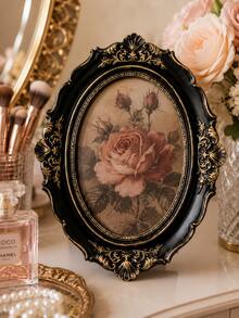 Vintage Oval Picture Frame, Black And Gold Baroque Photo Frame With Ornate Floral Details, Elegant Tabletop Display For Portraits, Wedding Photos And Art Prints, Romantic Decor For Vanity, Bedroom, Mantel, Living Room And Office - Multiple Models - View 7