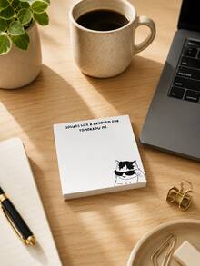 3/1pc White Humorous Quote Memo Pad, Sarcastic Office Humor, Premium Thick Paper Rectangular, Cool Fashionable Glasses Cat Pattern, Task Delay Message Note, Aesthetic Stationery, Desk Decor, Suitable For Colleagues, Adults, Office Workspace Arrangement, Daily Use After Returning To Work - one-size - View 3