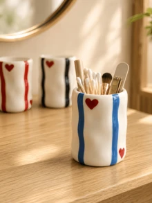 1pc Glossy Wavy Storage Cup, Bathroom Toothbrush Holder, Toothpaste Cup, Makeup Brush Organizer, Modern Vanity Tabletop Decor. Note: If The Product Has An Unusual Odor, Please Place It In A Ventilated Area For 1-3 Days - 1PC - View 4