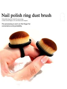 Adjustable Finger Ring Nail Dust Brush, Soft Gradient Bristle Nail Powder Cleaning Brush, Portable Nail Tool For Removing Nail Debris, Comfortable Finger Ring Design Nail Powder Application Brush, Professional Salon DIY Nail Supplies - Multicolor - View 2