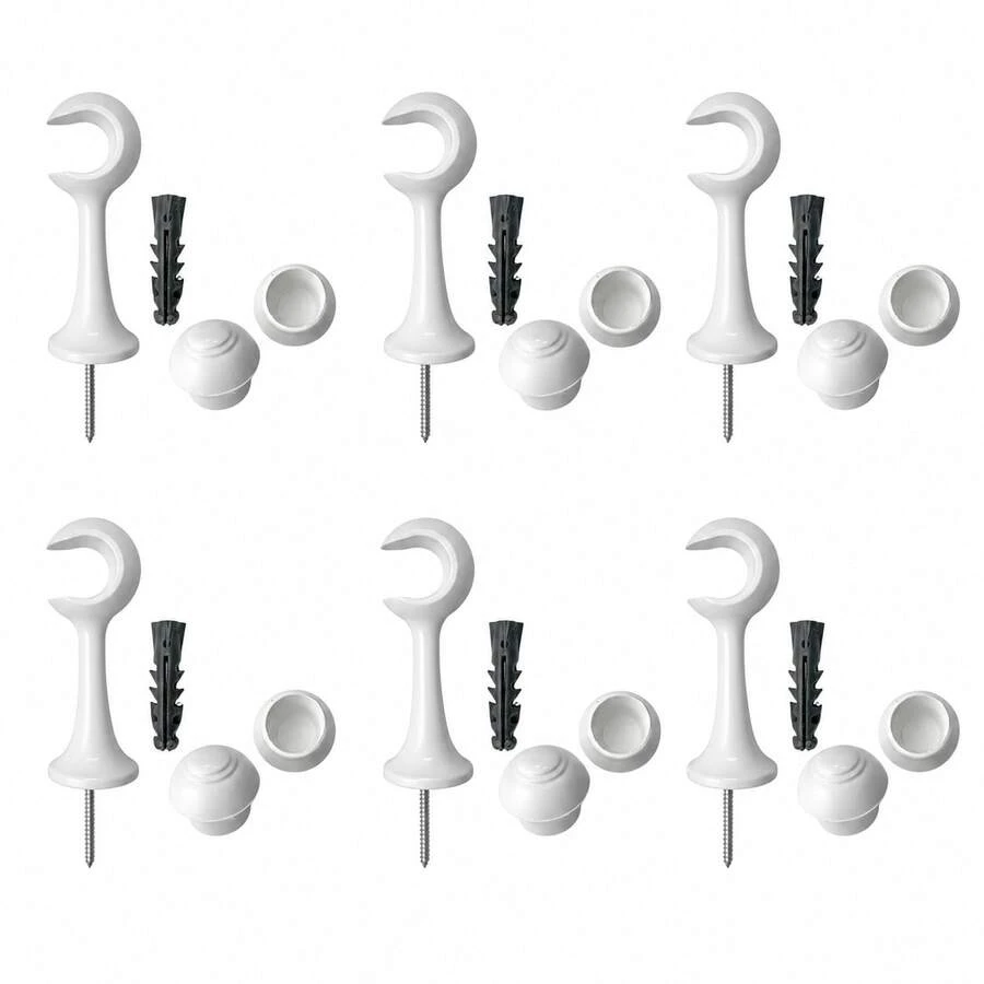 Kit With 6 Simple Curtain Rod Supports Pair With 19mm End - White - View 1