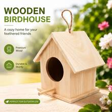 Wooden Light Wood House-Shaped Birdhouse, Hanging Bird House, Outdoor Bird House, Bird Nesting Box, Garden Birdhouse, Bird House For Outside, Bird Nest For Small Birds, Decorative Bird House For Garden, Yard, Patio, Balcony And Tree Hanging Decor - View 9