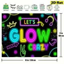 Neon Party Decorations Backlight Glow In The Dark Let's Glow Banner Photography Backdrop Birthday Graffiti Splatter Paint Blacklight Photo Booth - Black - View 2