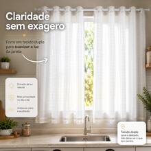 Cortina Cozinha 2,00m x 1,20 Voil Xadrez Quadriculado Forro Microfibra Duplo Tecido com Ilhós para Varão 19mm - Branco - Visão 6