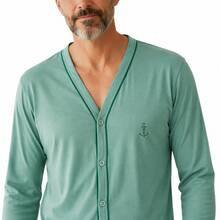 Men's Open Button Pajamas With Long Sleeves And Long Pants For Winter Post-Surgical Use In Knit Fabric - Verde - Ver 3