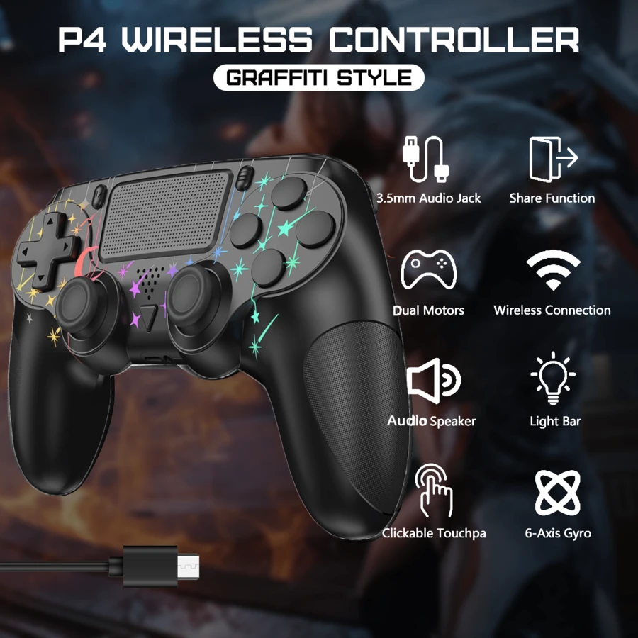 Starlight Fantasy P-4 Wireless Game Controller 600mAh Long Battery Life Fast Charging 4-Motor Vibration With Touchpad/Headphone Jack Compatible With P4/P4 Slim/P4 Pro Multi-Platform - View 1