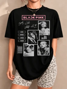 BBLACKPINK T-Shirt - K-Pop Streetwear Style, With Pink Logo, Member Photos, Signatures, And BLINK Details - Black - View 11