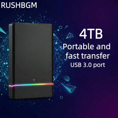 RUSHBGM Brand Flagship Store 4TB External Hard Drive USB 3.0 Portable HDD Large Capacity Shockproof Drop Proof UASP+TRIM Fast Transfer Plug and Play Suitable for Laptop Office Student Professional Backup Use