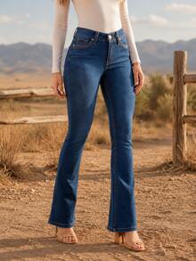 Rhinestone Bootcut Jeans - Botas cruzadas oscuras - View 4