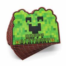 像素風生日派對邀請卡，遊戲 Creeper 設計填空式邀請函，適合兒童男孩生日派對裝飾用品 - 像素世界邀請卡 - 查看 1