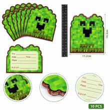 像素風生日派對邀請卡，遊戲 Creeper 設計填空式邀請函，適合兒童男孩生日派對裝飾用品 - 像素世界邀請卡 - 查看 4