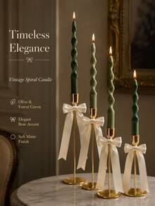 2pcs Green Twisted Taper Candles, French Vintage Spiral Long Candles, Suitable For European Home Decor, Room Arrangement, Wedding Table Decoration, Romantic Dinner, Party Decoration, Photography Props, Picnic Table Decoration, Gift For Her - Green Series - View 3