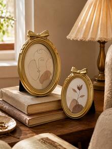 Vintage Gold Bow Oval Photo Frame, French Resin Picture Frame, Suitable For Wedding Photos, Portraits, Vanity, Bedroom, Living Room And Home Decor Gift - Multiple Models - View 4