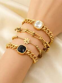 OBOVAY Fashion Casual Round Bead Decor Gold Geometric Chain Necklace, Suitable For Women's Daily Layering Wear - Multicolor - View 4