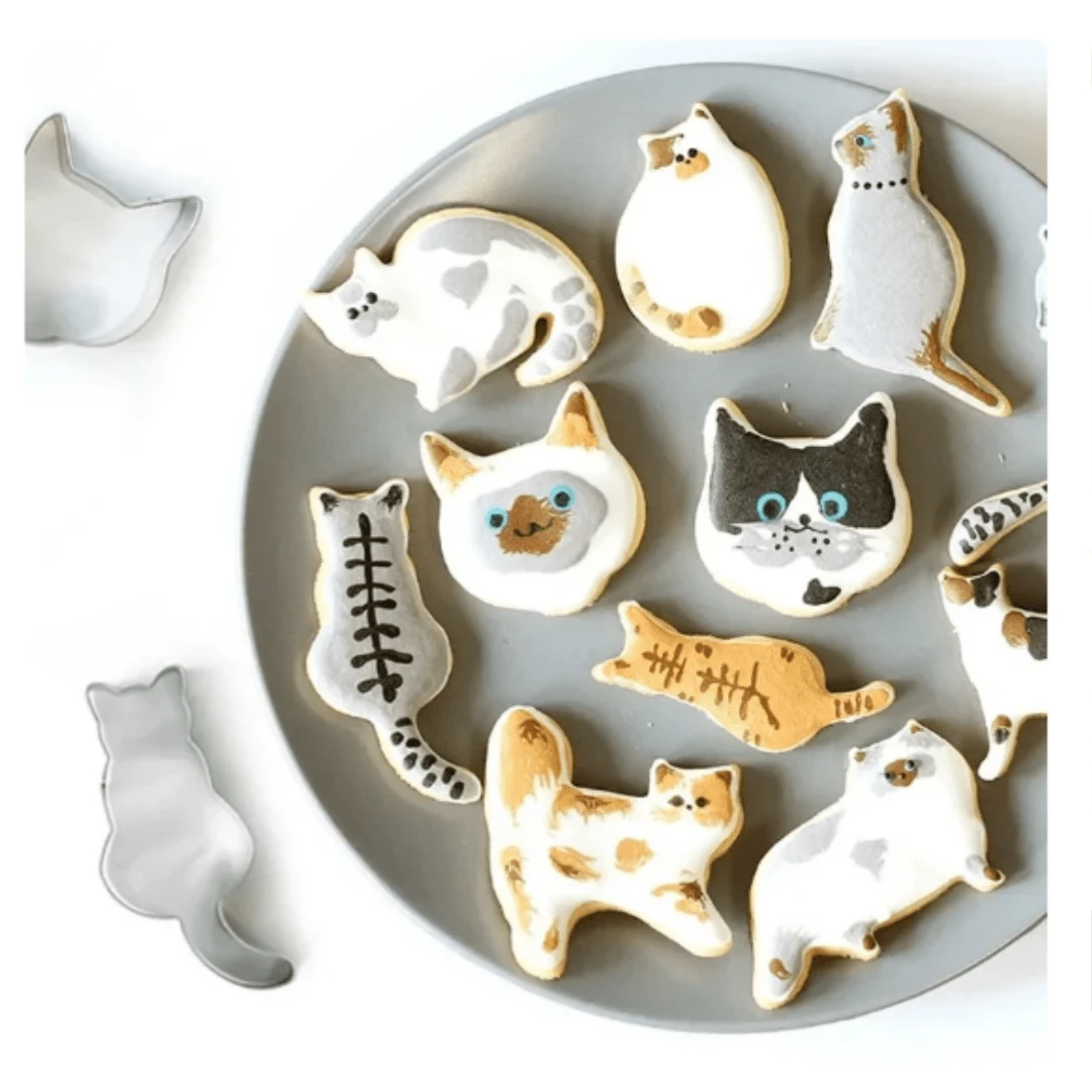9pcs Creative Cartoon Cat Cookie Cutter Molds, Baking Tools For Fruit Cookies And Pastries - Silver - View 1