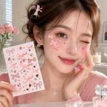 5pcs Sweet Girl Style Facial Rhinestone Stickers, Bow, Heart-Shaped Pointed Rhinestones, Fine Glitter Rhinestone Combination Layout, Multiple Matching, Quickly Create Atmospheric Makeup, Firmly Adhere To Cheeks, Eye Corners, Brow Bone, Collarbone, Sweat-Resistant And Long-Lasting. Pink Tone Girly Vibe, Suitable For Concerts, Birthday Photos, Bridal Makeup, Hanfu Lolita, Festival Party Looks. Portable Storage, Create Exquisite Glitter Atmospheric Makeup, Essential Facial Decoration Stickers For Beauty Bloggers And Photo Shoots - Multicolor - View 1