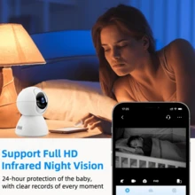 Cámara de doméstica WiFi interior de 2MP, cámara de vigilancia doméstica, monitoreo de mascotas, vista panorámica de 360°, detección y seguimiento inteligente de movimiento, audio bidireccional, visión nocturna - Multicolor - Ver 3
